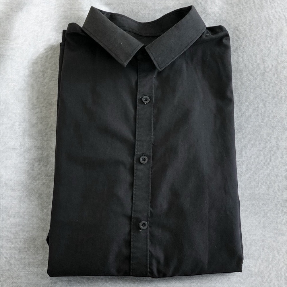 F&F Men’s Black Long Sleeve Button-Down Dress Shirt | Neck 16.5" - Picture 2 of 9